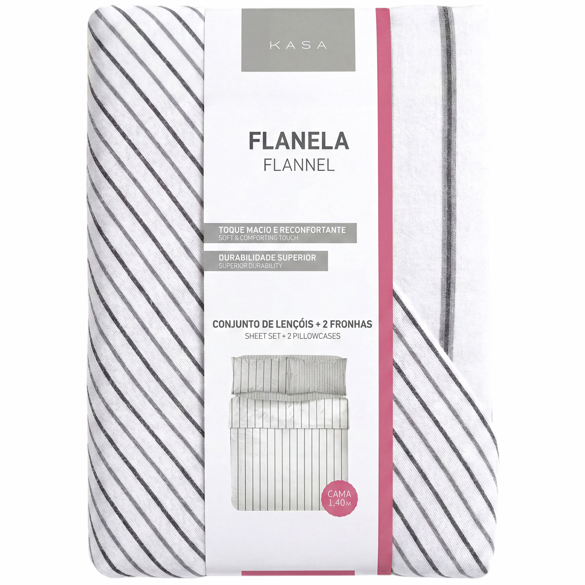 Conjunto de Len&ccedil;&oacute;is Flanela 270x220cm Riscas Cinza Kasa