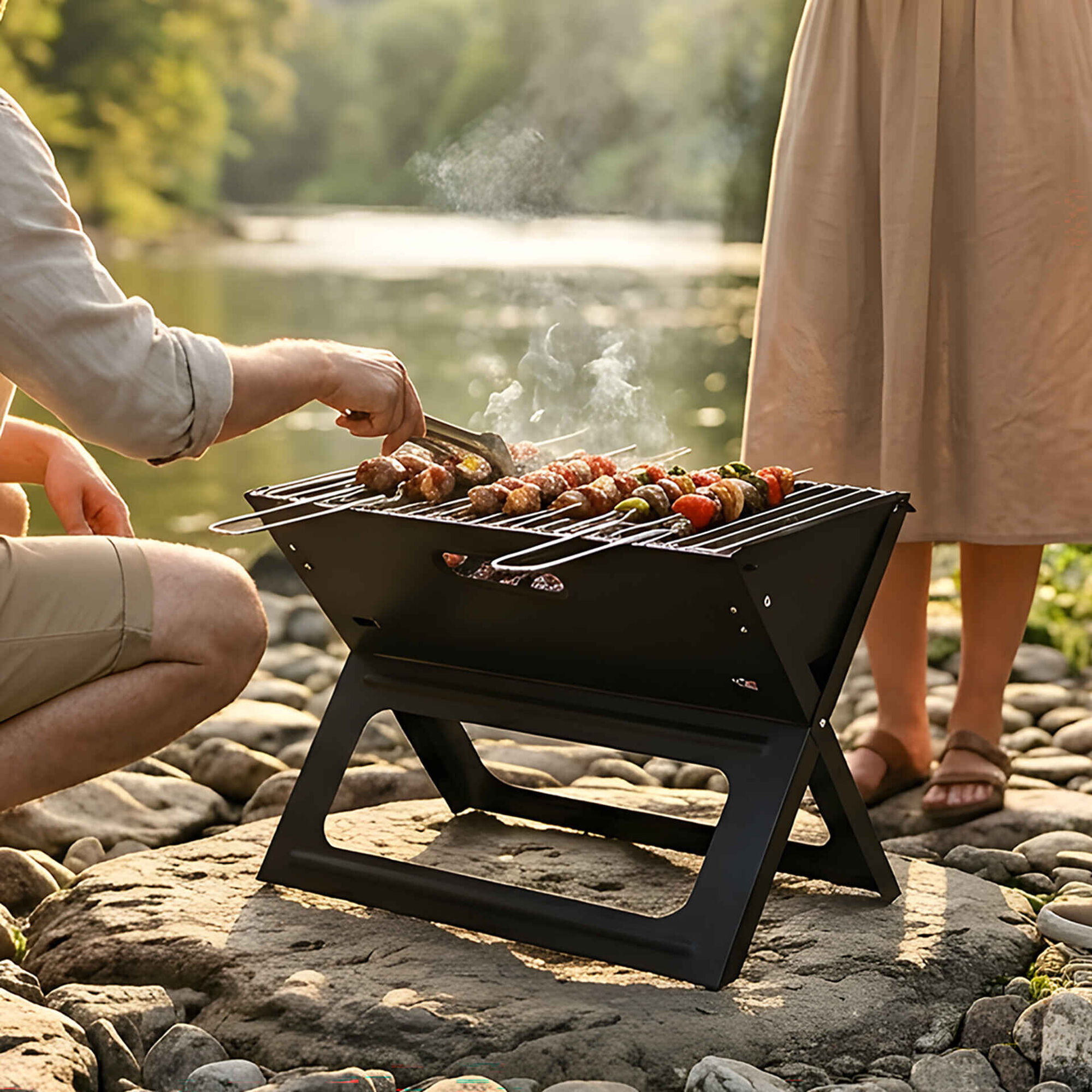 Barbecue Carv&atilde;o 46x30x31cm Preto Aguda BBQ Collection