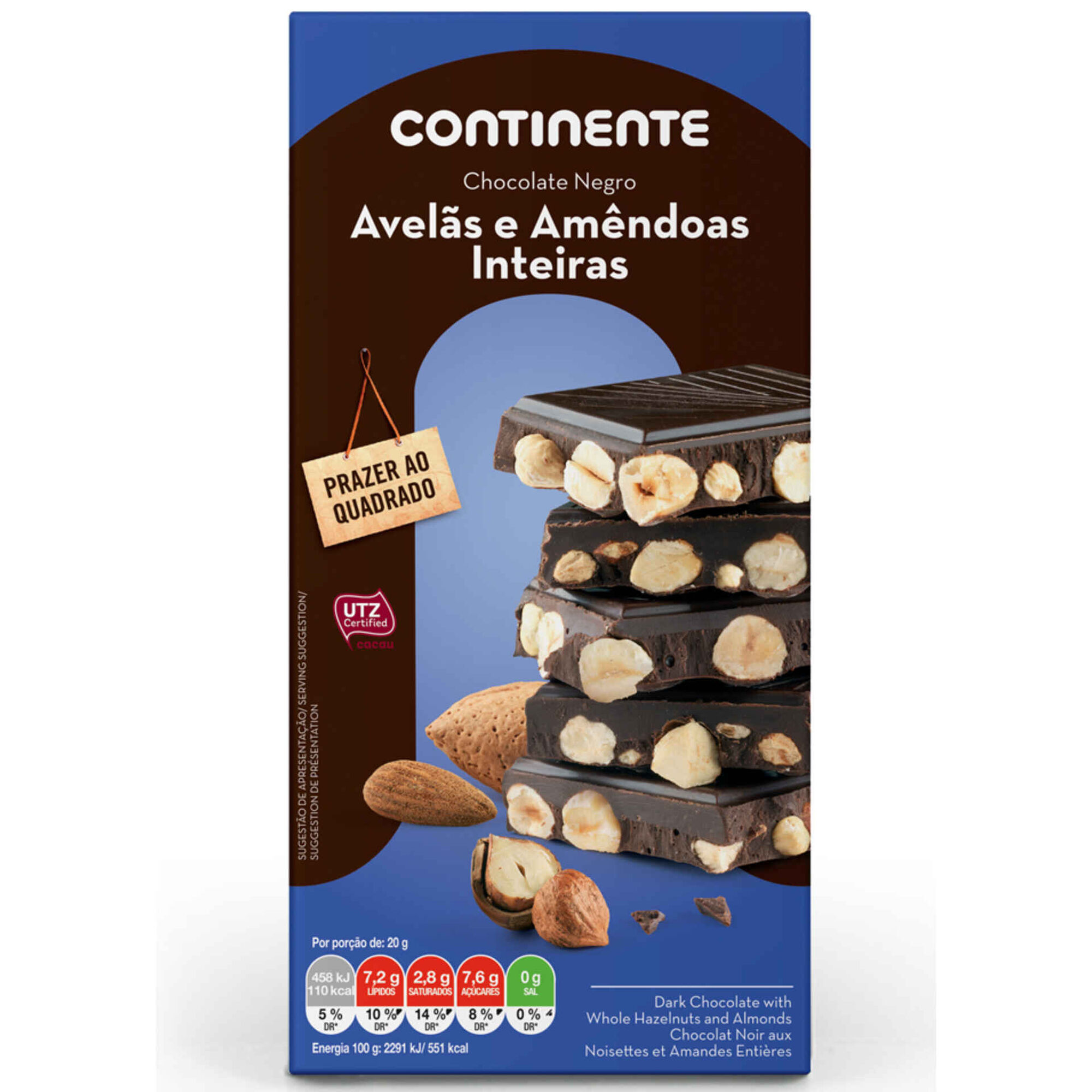 Tablete de Chocolate Negro com Avelãs e Amêndoas Tablete de Chocolate Negro com Avelãs e Amêndoas