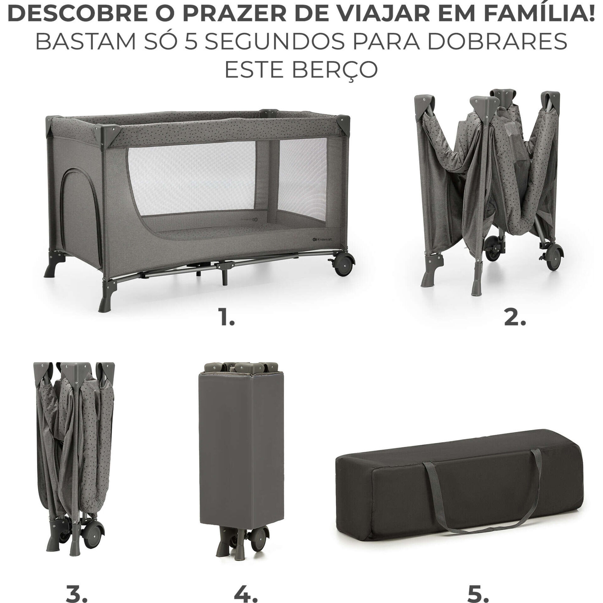 Cama de Viagem 2 em 1 Joy 2 Cinza Kinderkraft