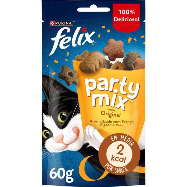 Snack para Gato Adulto Party Mix Original Frango, Fígado e Pato Purina Felix