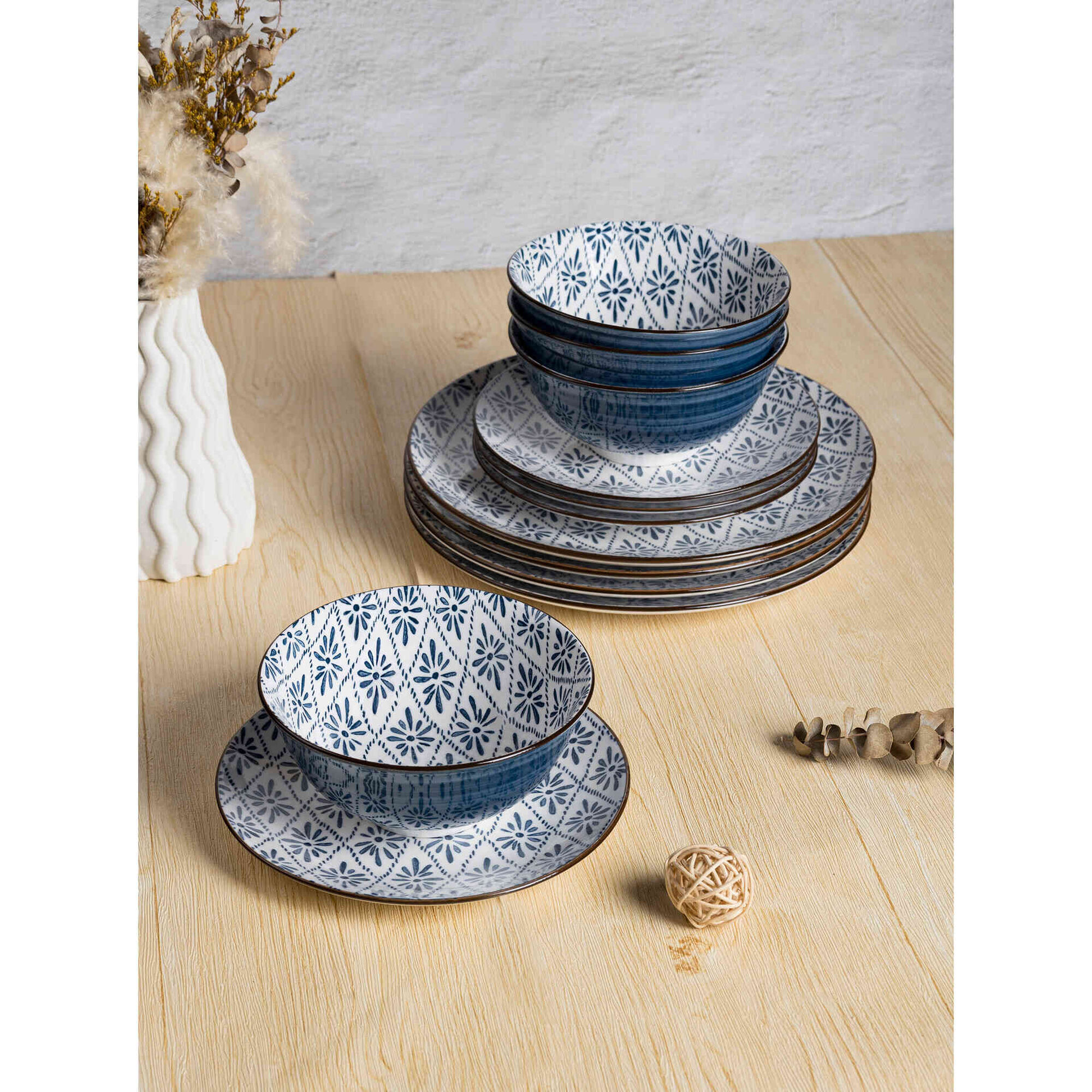 Servi&ccedil;o 4 Pessoas Porcelana Azul Kasa