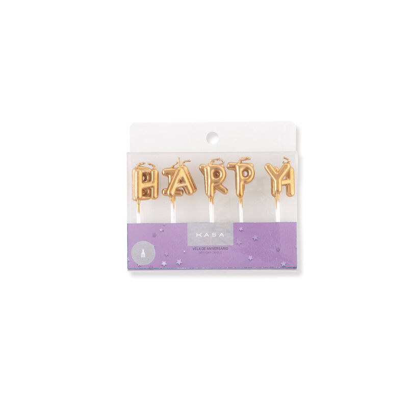 Conjunto Velas Happy Birthday Dourado Kasa