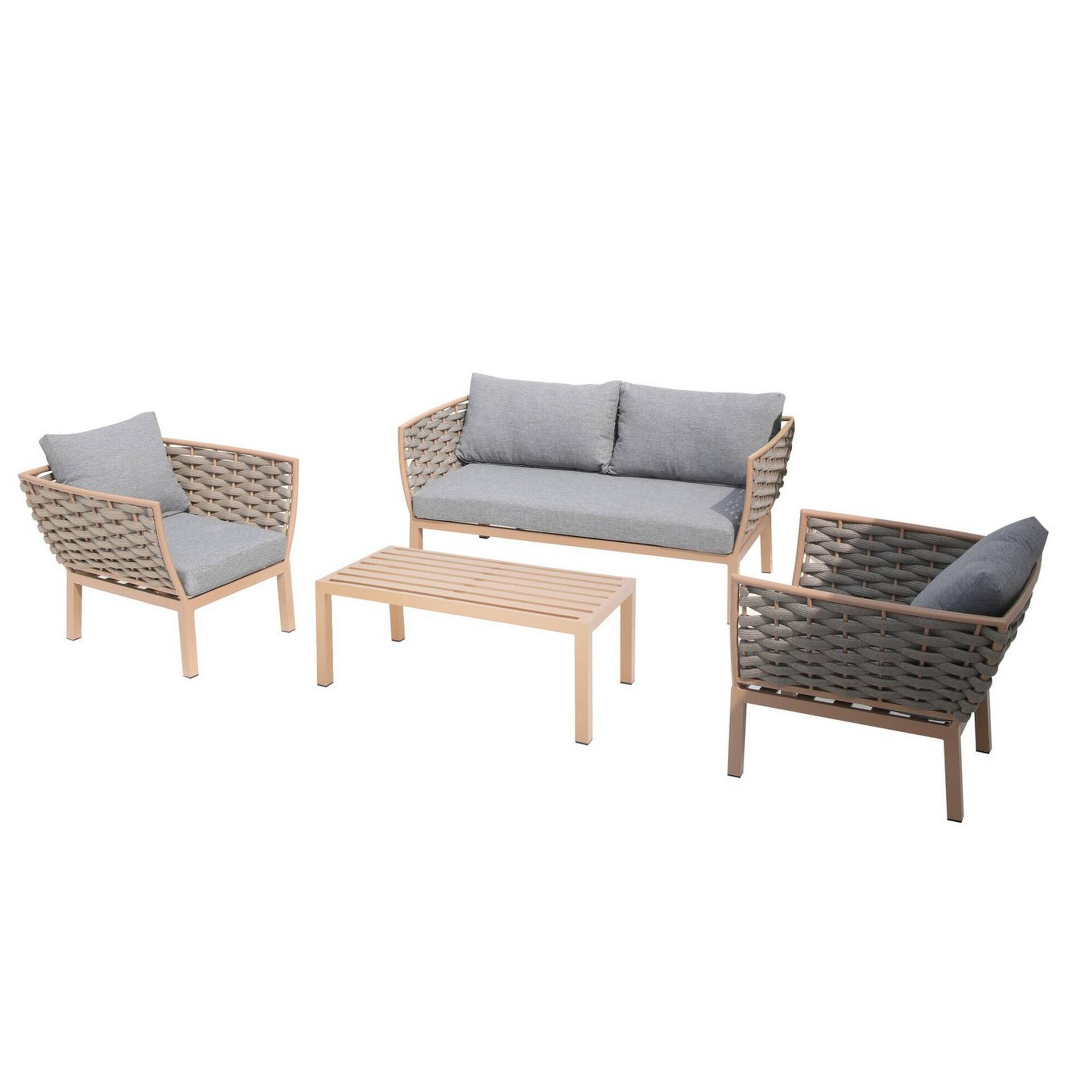 Conjunto de Estar Mesa e 3 Sofás Alumínio Biarritz Conjunto de Estar Mesa e 3 Sofás Alumínio Biarritz