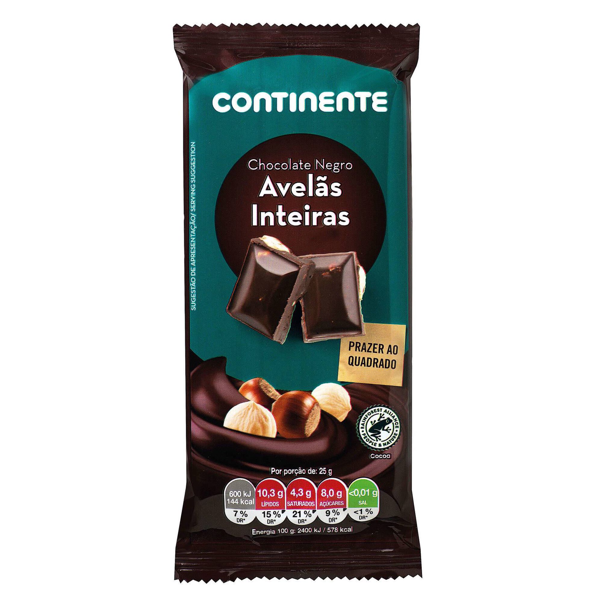 Tablete de Chocolate Negro com Avelã Inteira