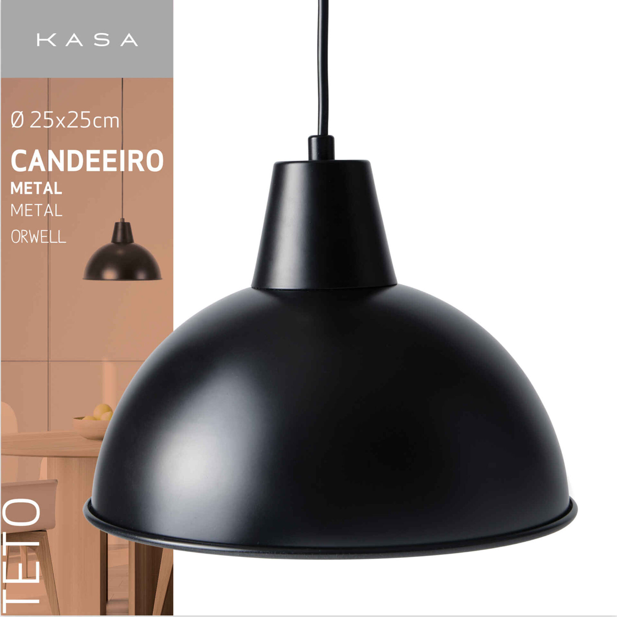 Candeeiro de Teto Metal Preto Orwel Candeeiro de Teto Metal Preto Orwel