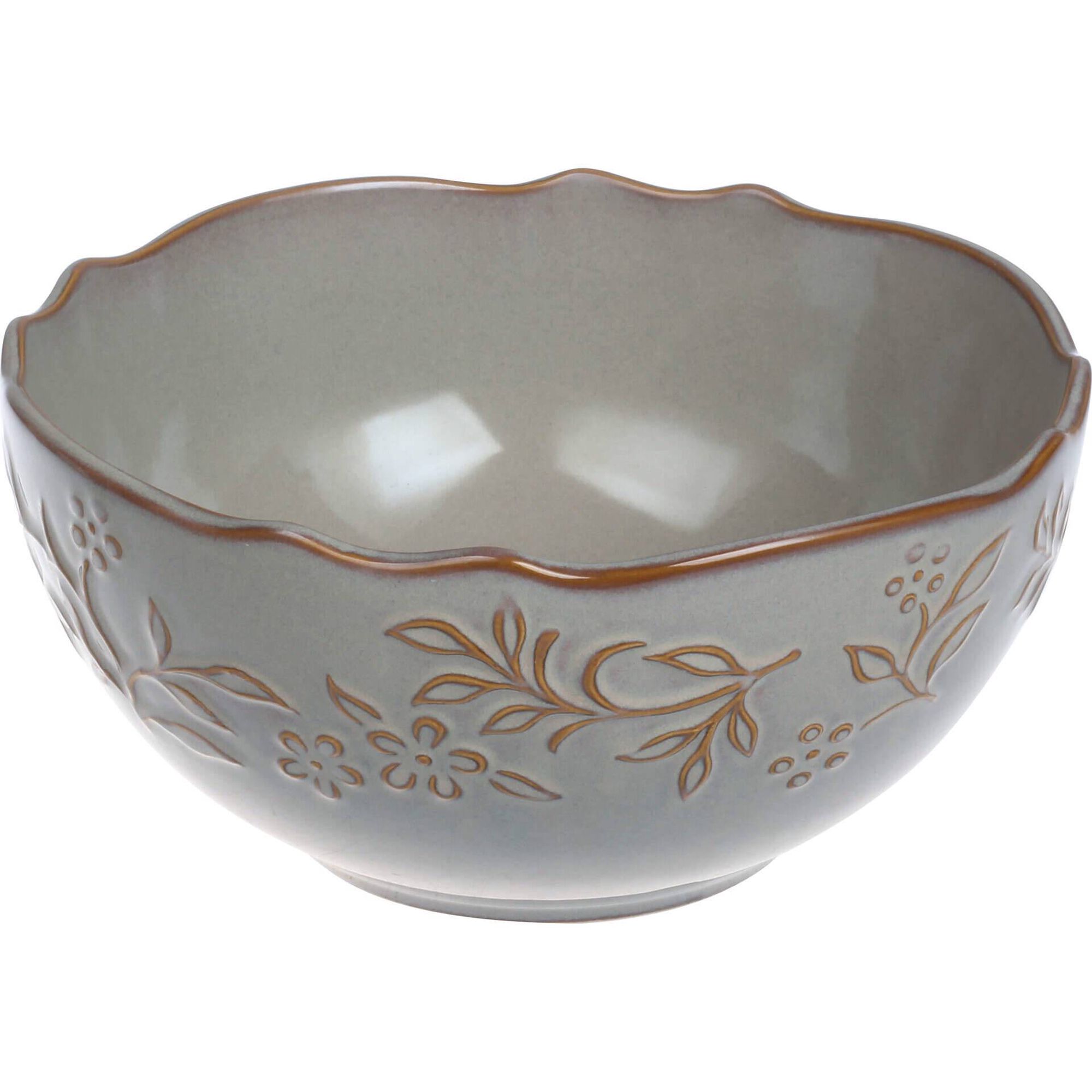 Taça Redonda 20,5cm Flores Embossed Cinza