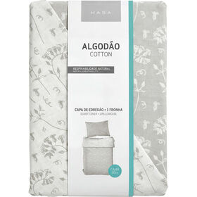 Conjunto Capa de Edred&atilde;o Algod&atilde;o 220x160cm Flores Bege e Verde Kasa