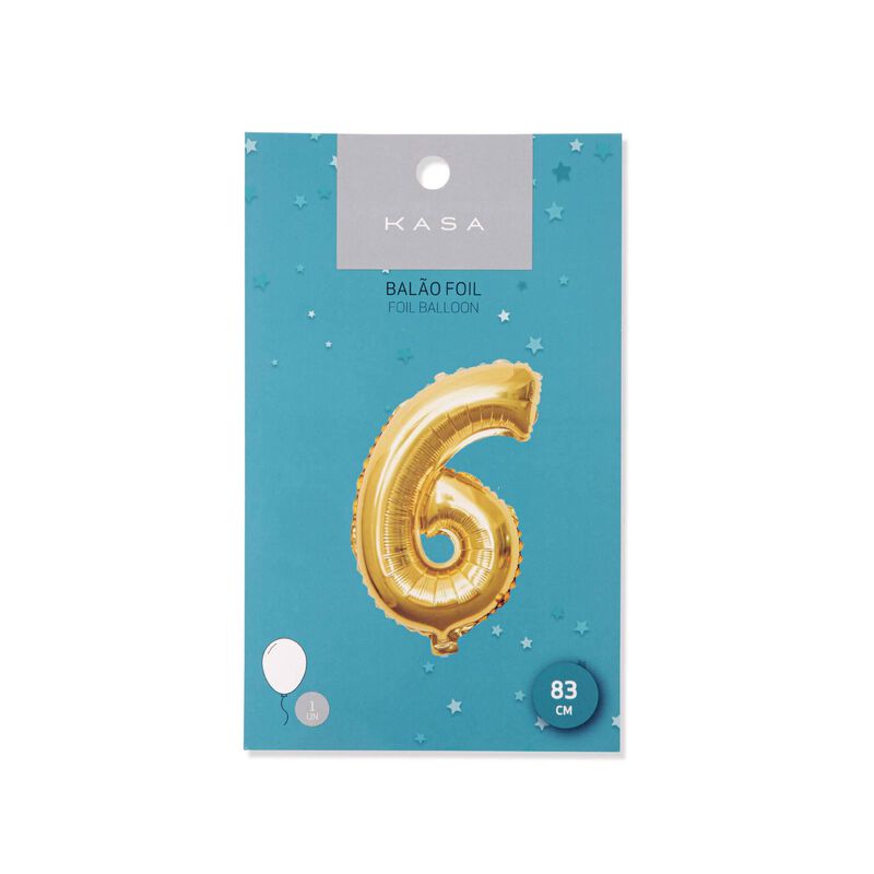 Balão Foil Nº6 83cm Dourado Kasa