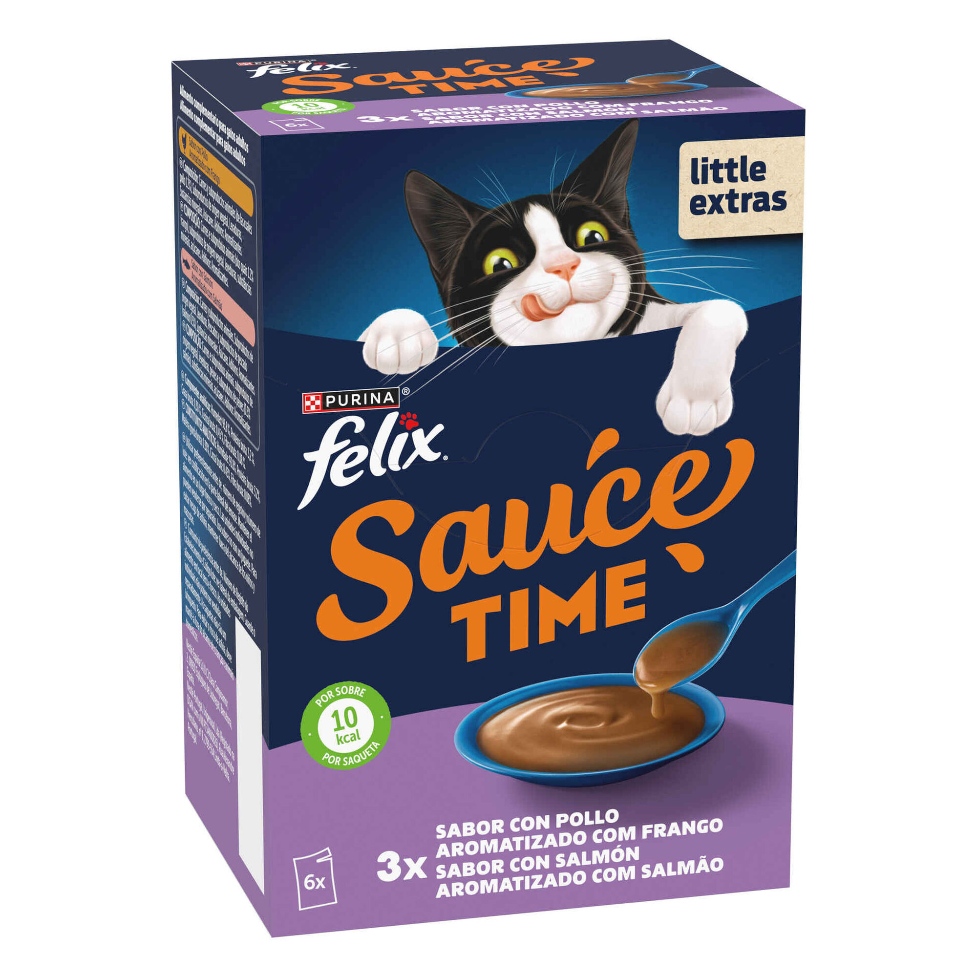 Snack L&iacute;quido para Gato Adulto Sauce Time Frango e Salm&atilde;o Saquetas Purina Felix