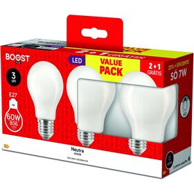 Conjunto 3 L&acirc;mpadas LED Standard E27 4000K 60W Boost