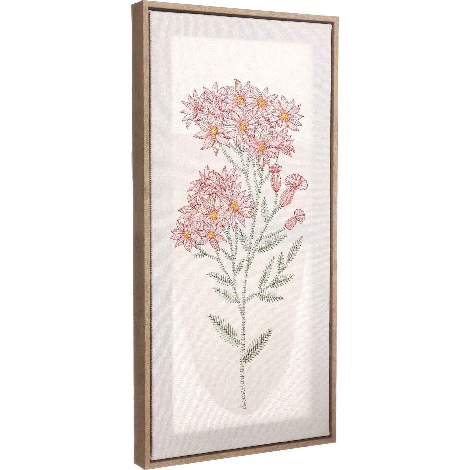 Quadro Decor 50x25cm Bordado Flores Rosa