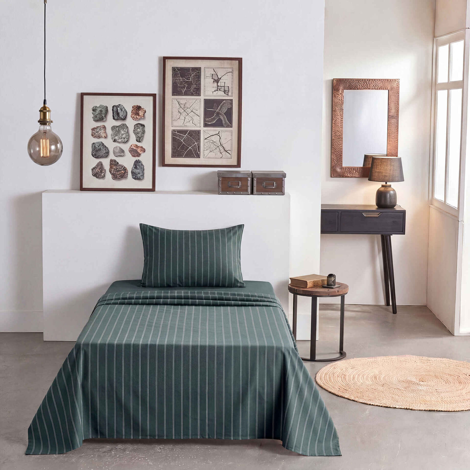 Conjunto de Len&ccedil;&oacute;is Algod&atilde;o Riscas Verdes Kasa