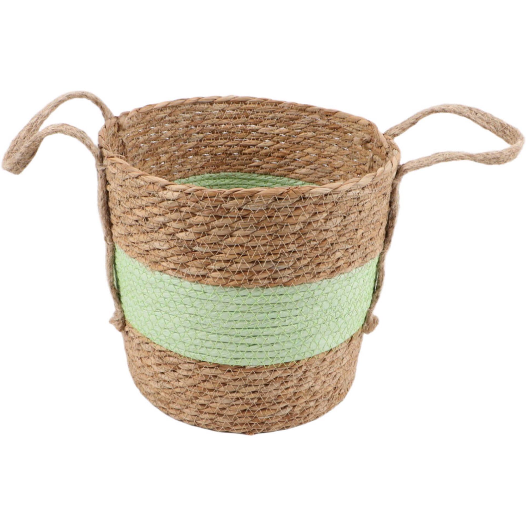 Cesto Alto Redondo 26cm com Asas Barra Verde