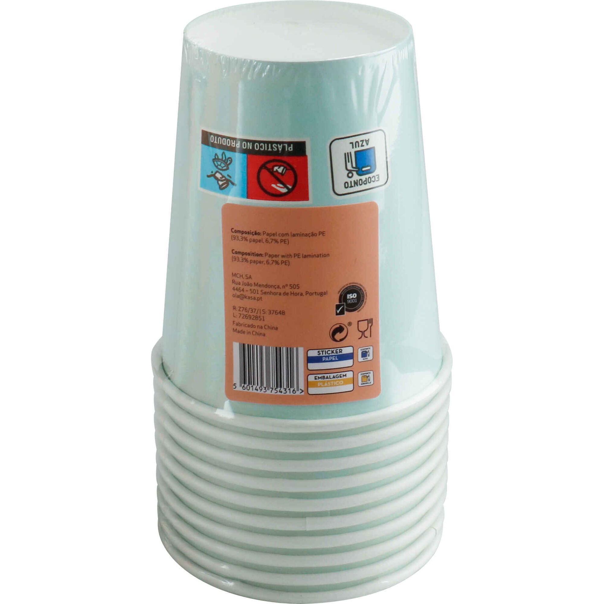 Conjunto 10 Copos Água 240ml Papel Soft Azul