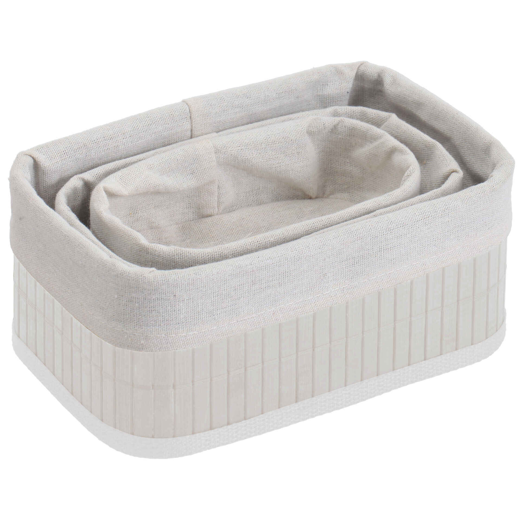 Conjunto 3 Cestos Retangulares Bambu Branco Kasa