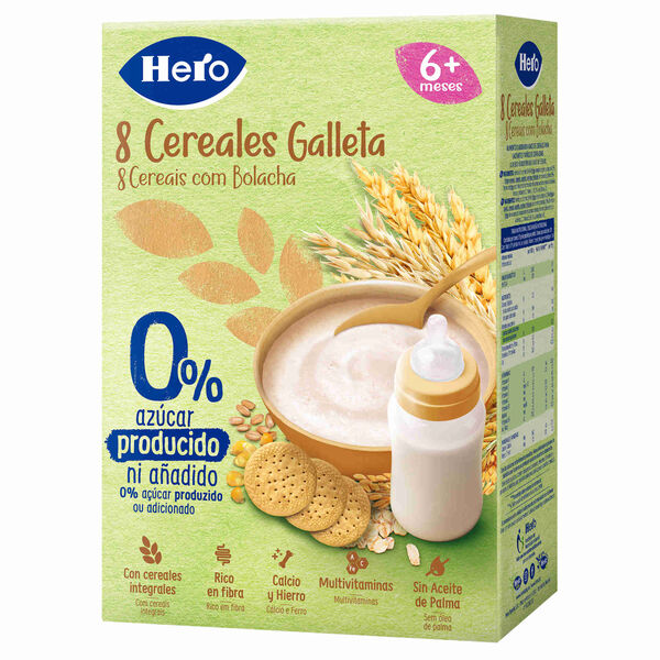 Papa Infantil Farinha Não Láctea 8 Cereais e Bolacha +6M Hero Baby