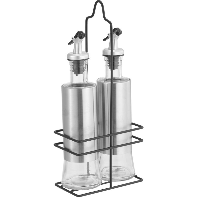 Galheteiro Inox e Vidro 2 Peças Kasa