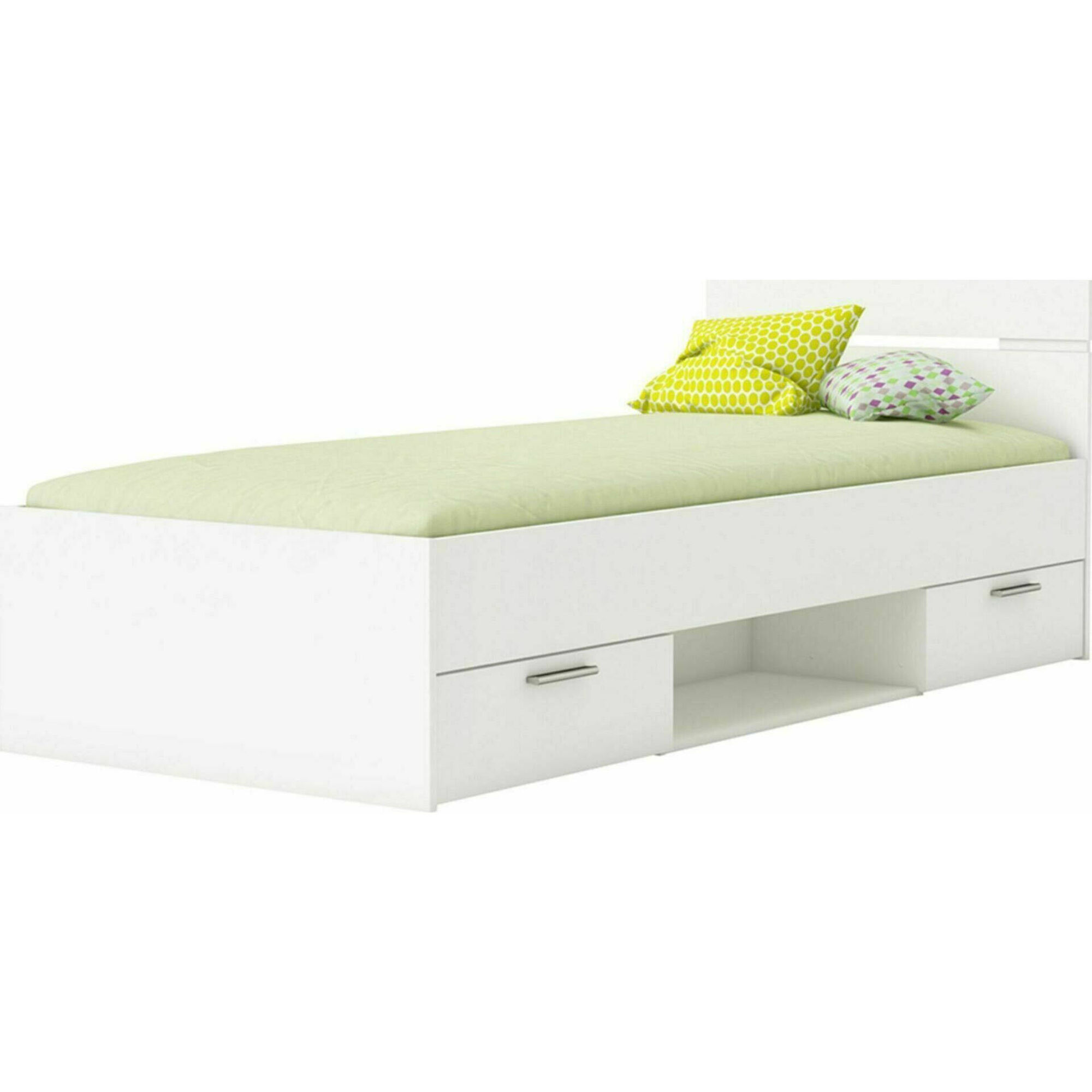 Cama Solteiro com 2 Gavetas 95x204x74cm Branca Michigan Cama Solteiro com 2 Gavetas 95x204x74cm Branca Michigan