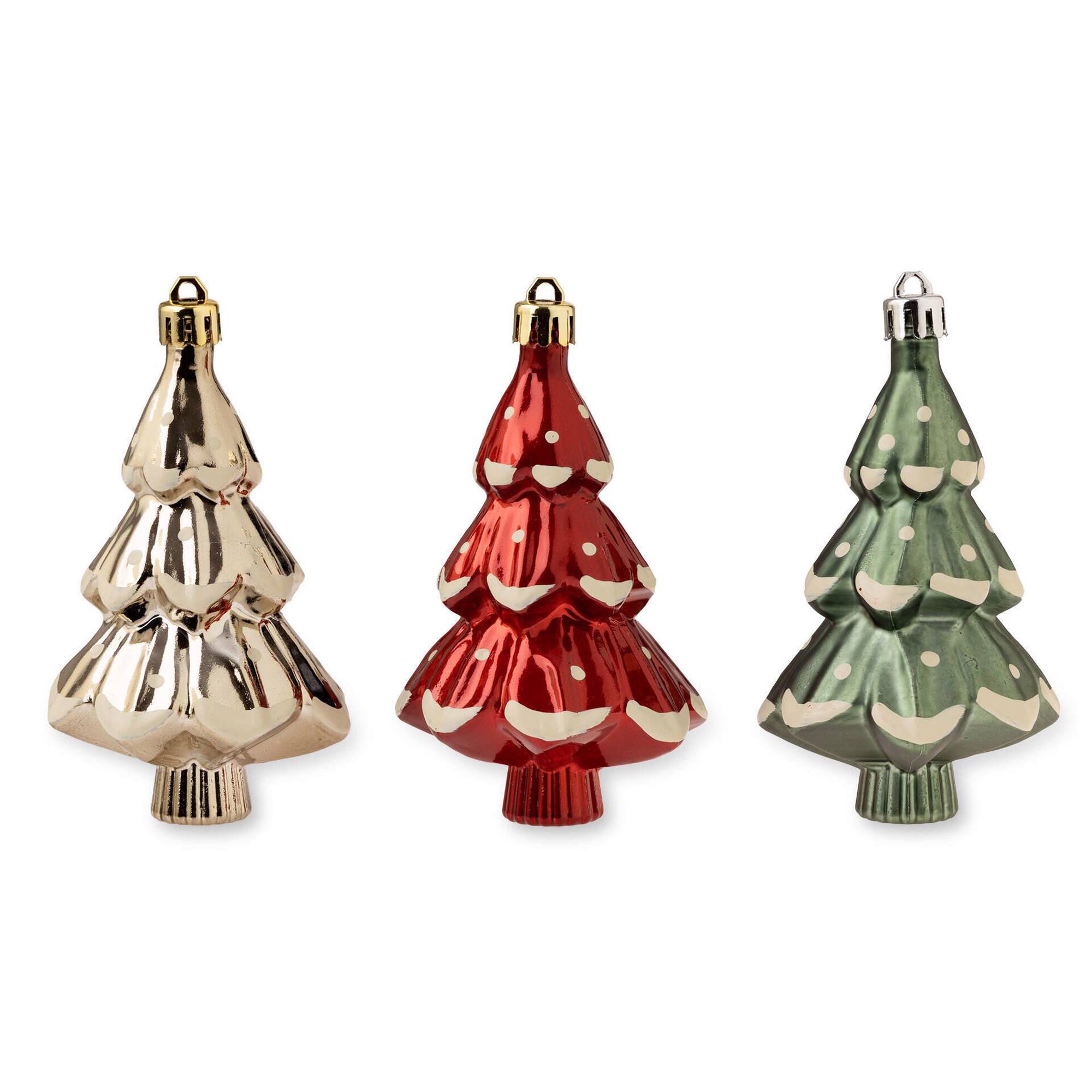 Conjunto 3 Mini &Aacute;rvores Vermelho, Verde e Dourado