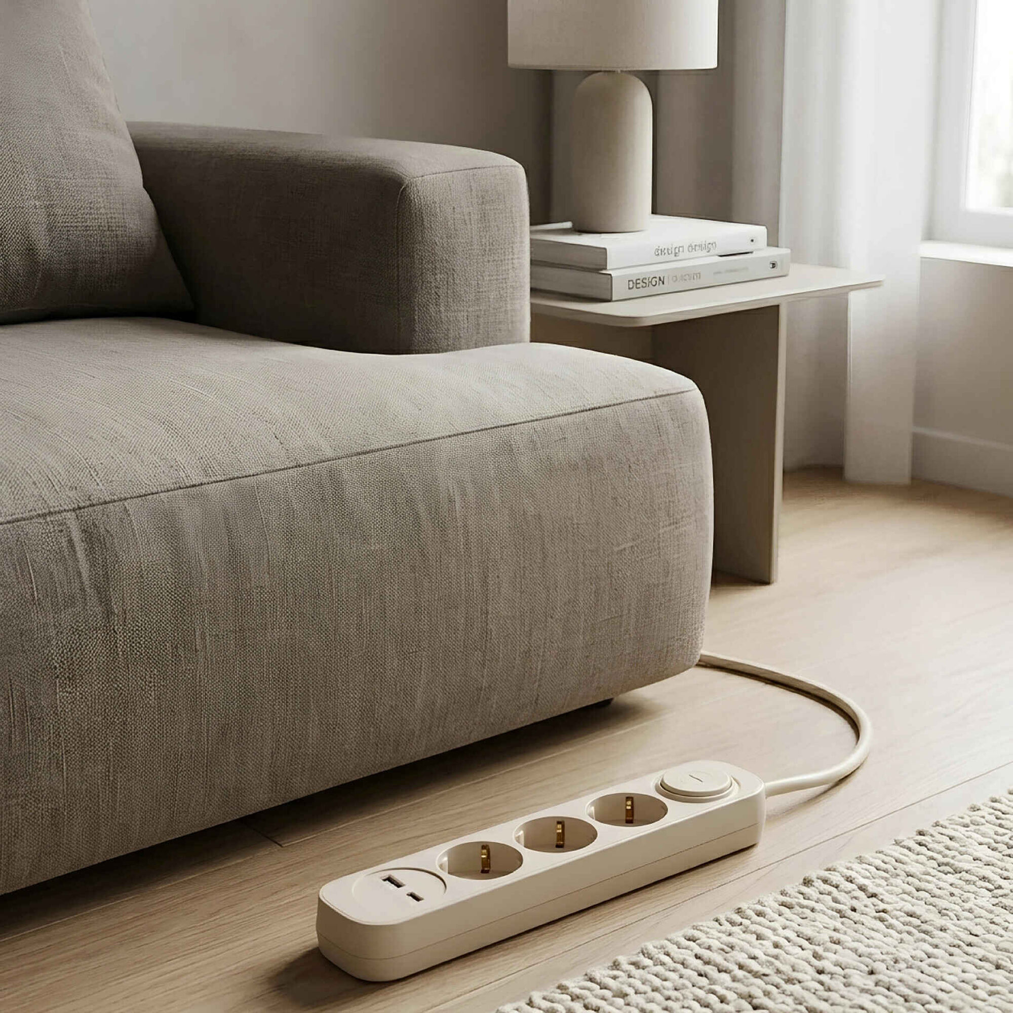 Bloco de 3 Tomadas com Interruptor USB e USB-C 1,5 m Bege Marshmallow