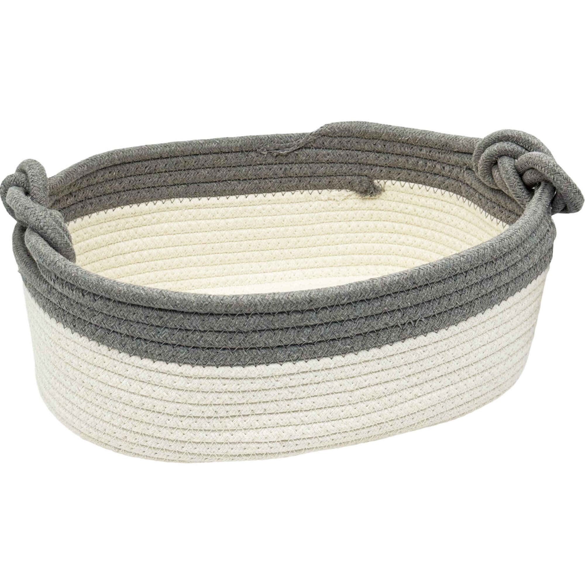Cesto Oval Branco e Cinza Kasa