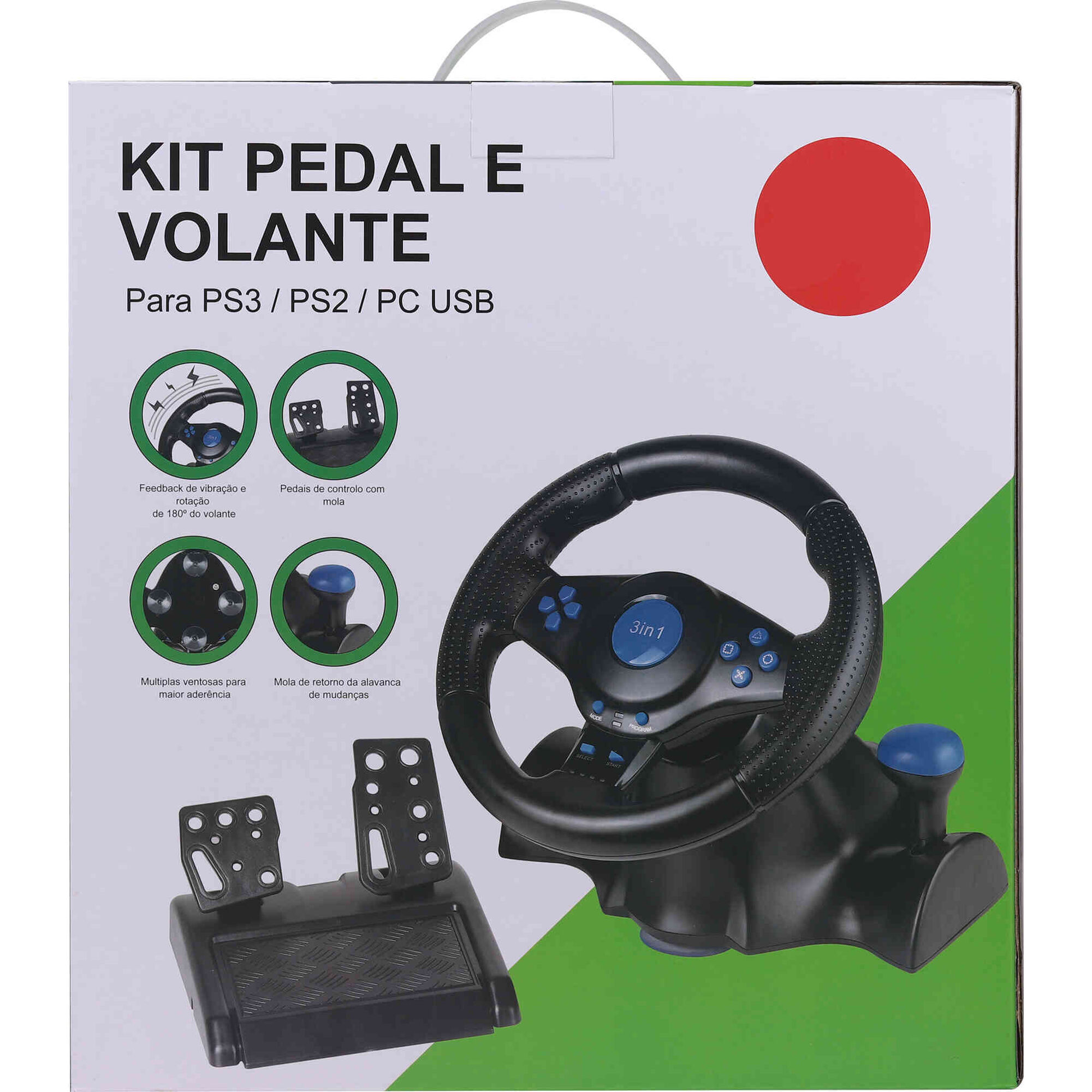 Conjunto Gaming Volante e Pedais (PC, PS2 e PS3)