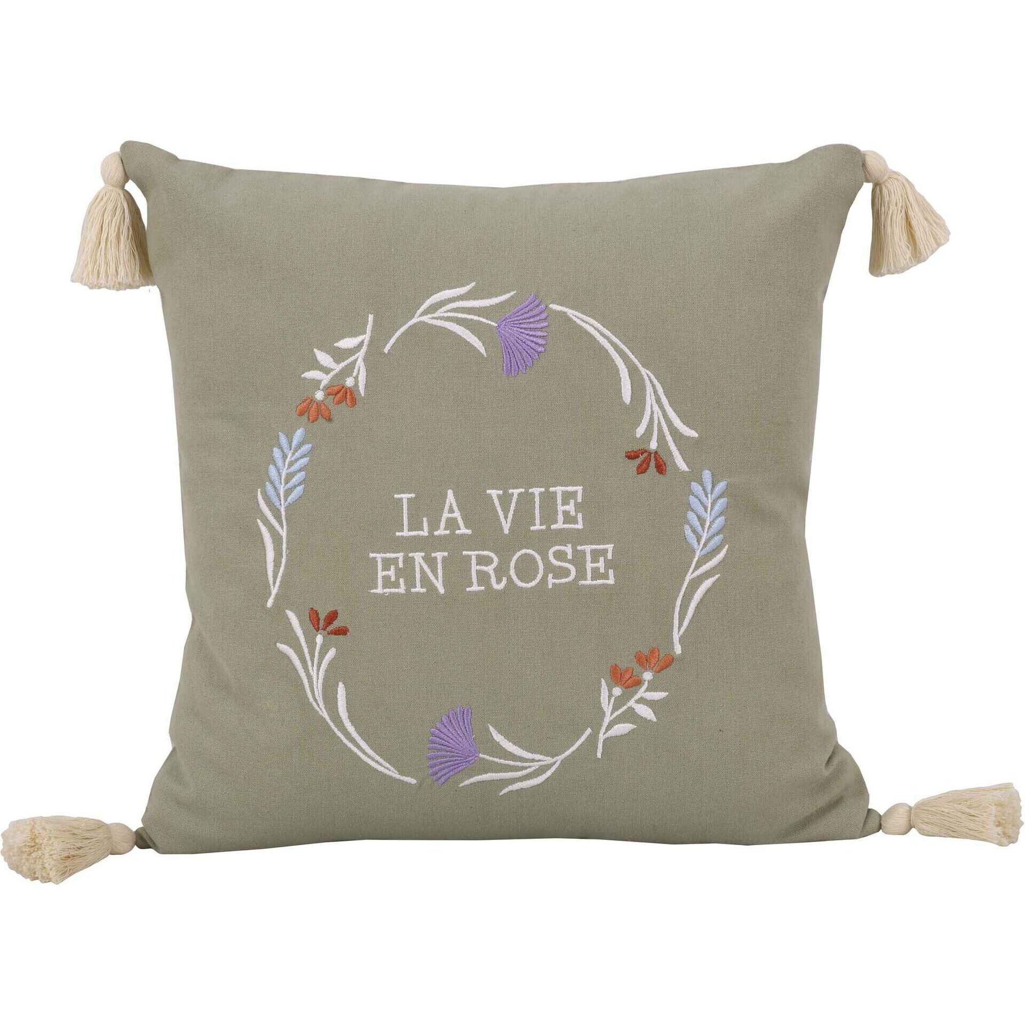 Almofada 45x45cm Bordada La Vie en Rose