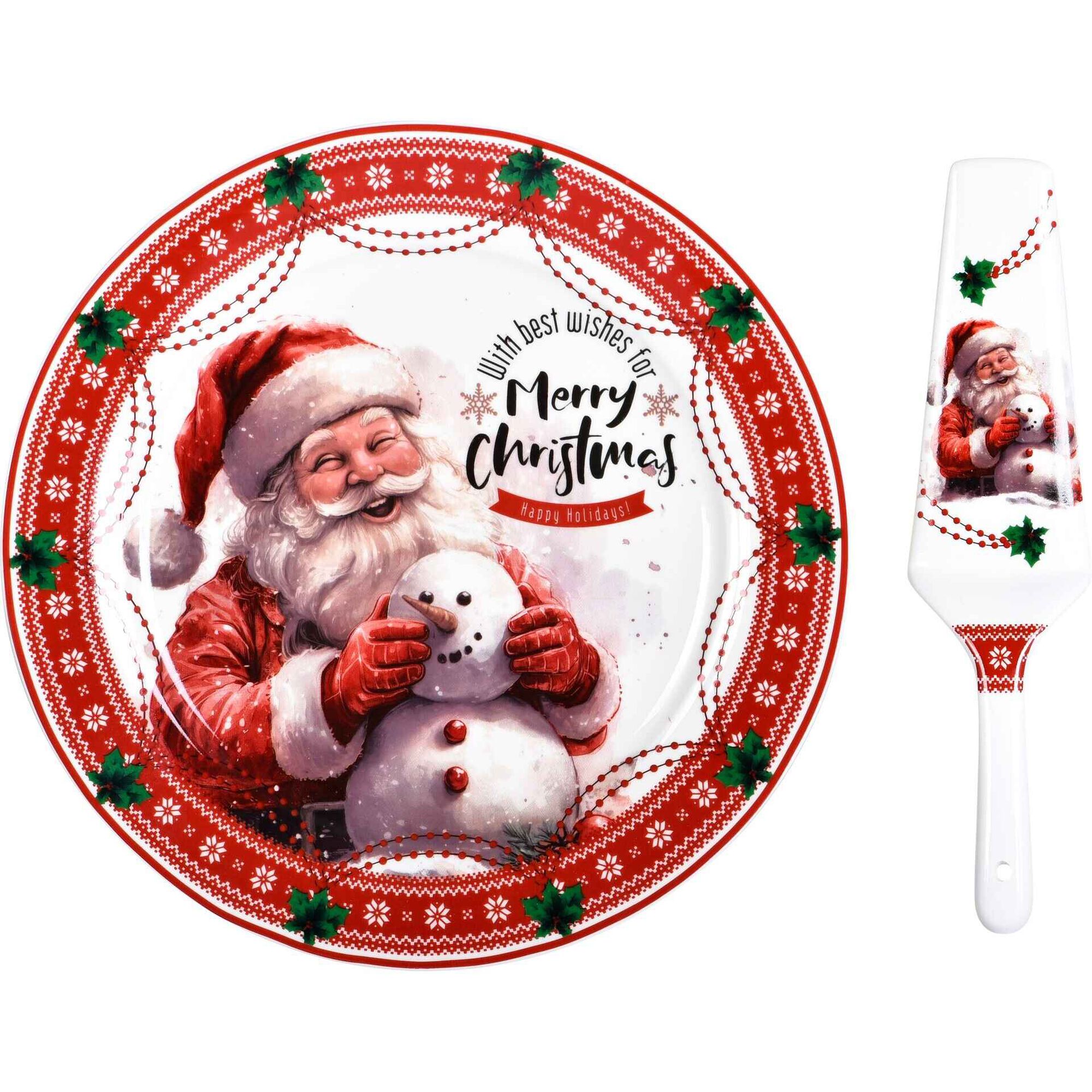 Prato Bolo com Espátula Pai Natal com Boneco