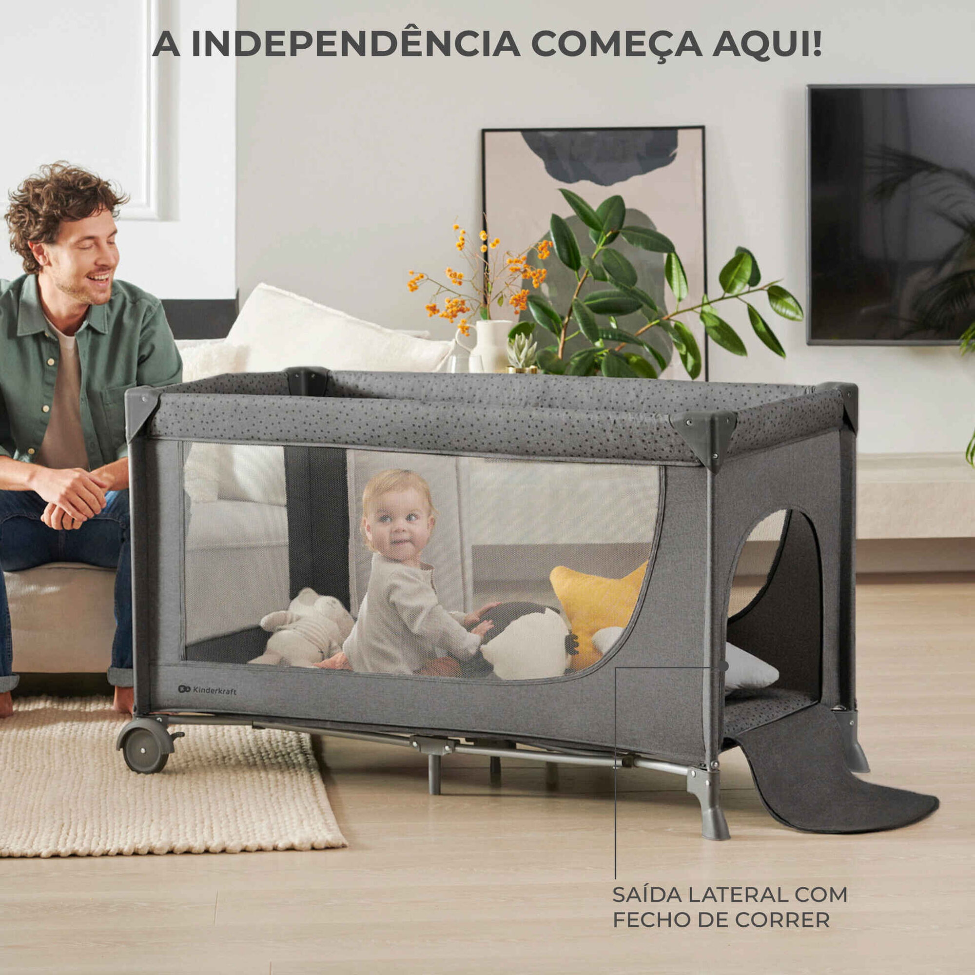 Cama de Viagem 2 em 1 Joy 2 Cinza Kinderkraft
