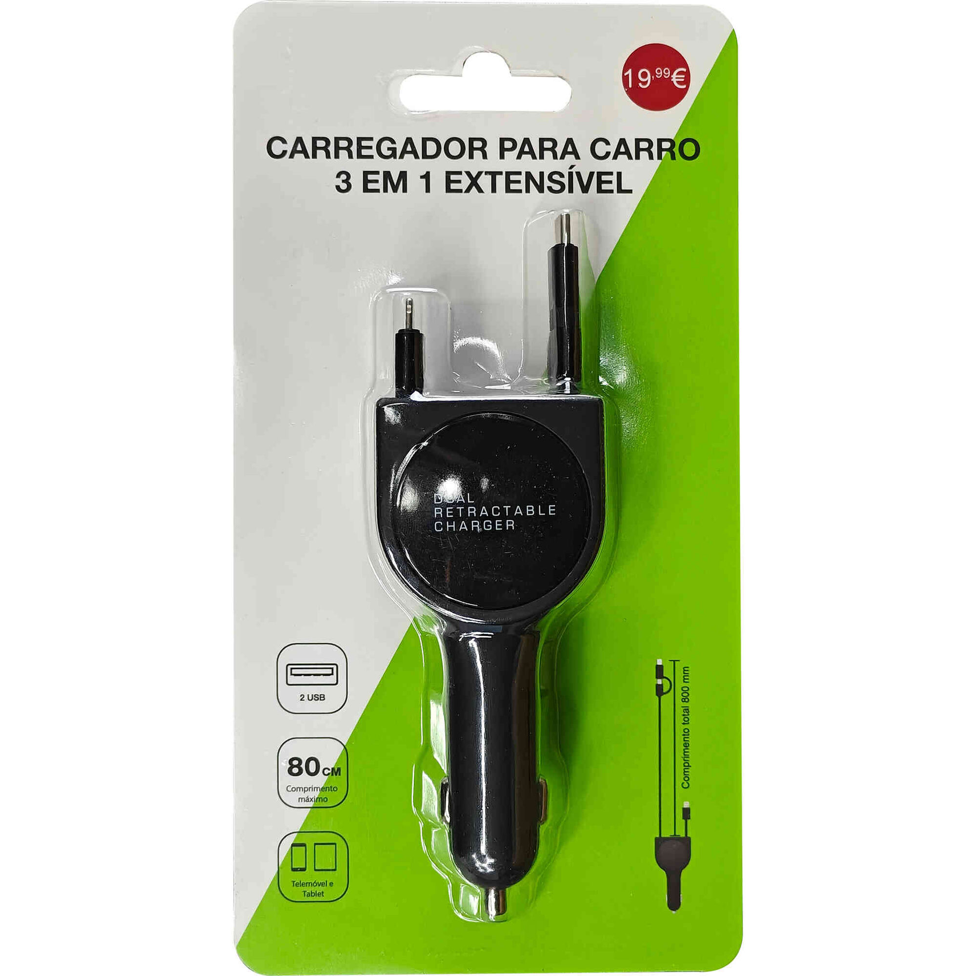 Carregador 3 em 1 Extensível com Ligação