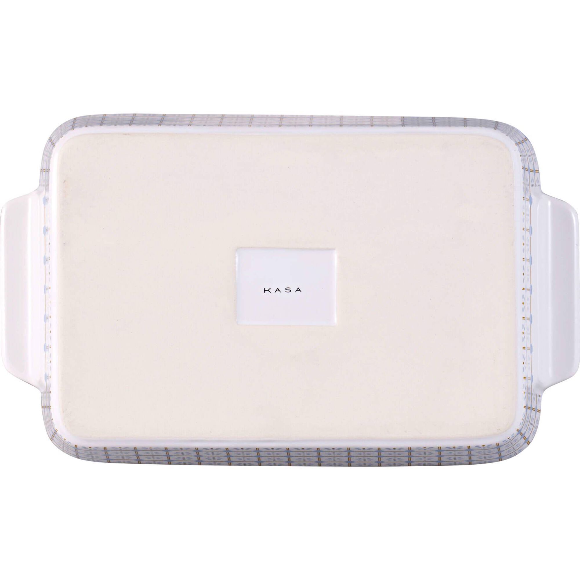 Assadeira Grés 24x14x5cm Branca com Quadrados Azul