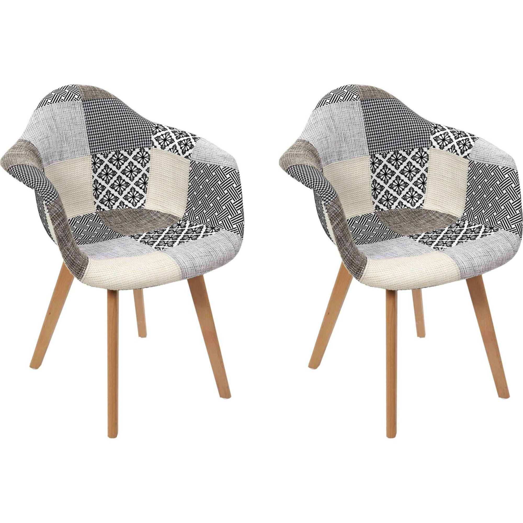 Conjunto de 2 Cadeiras Estofadas Cinza Patchwork