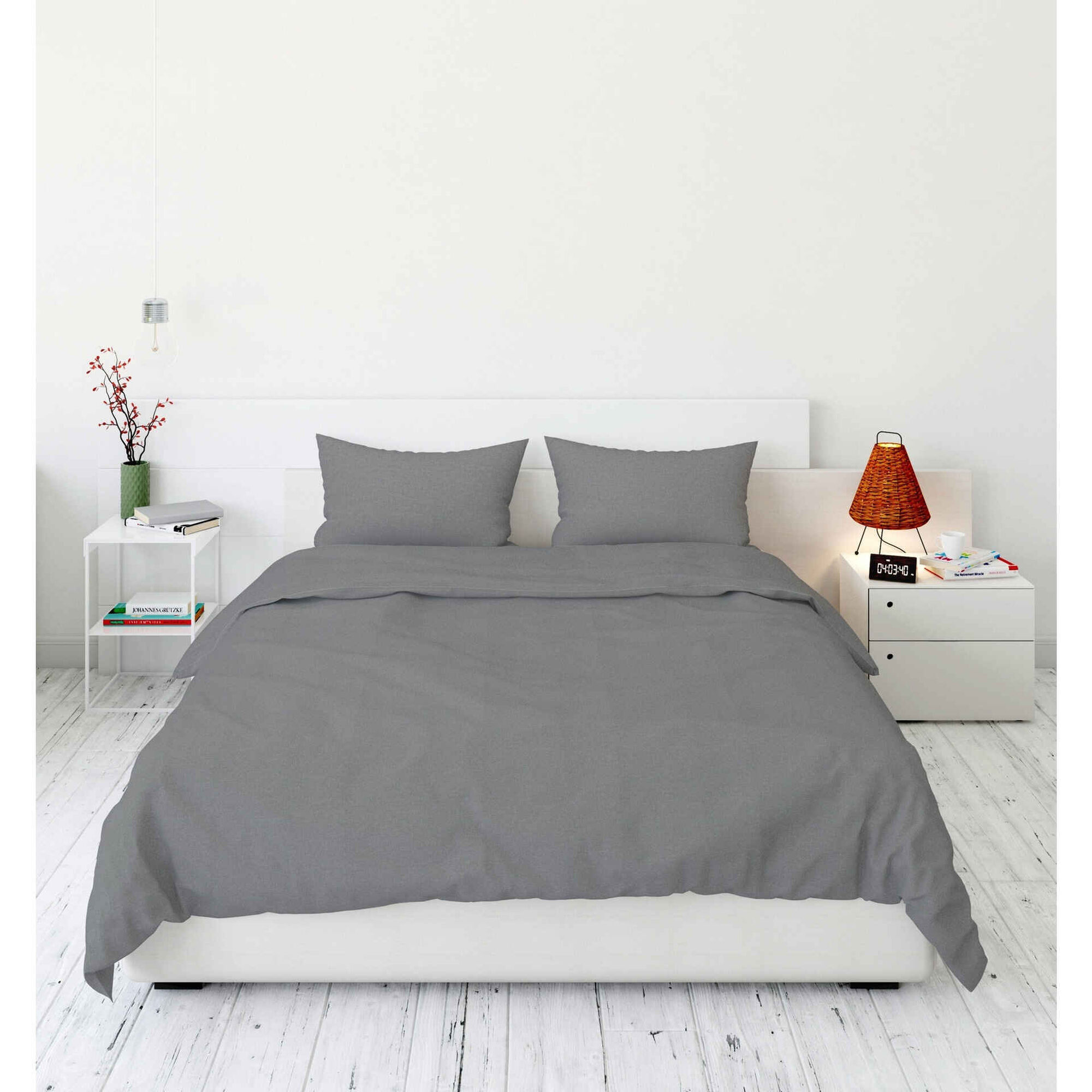 Conjunto Capa Edredão Microfibra Cinza