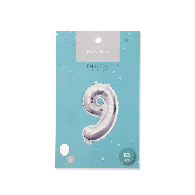 Balão Foil Nº9 83cm Prateado Kasa