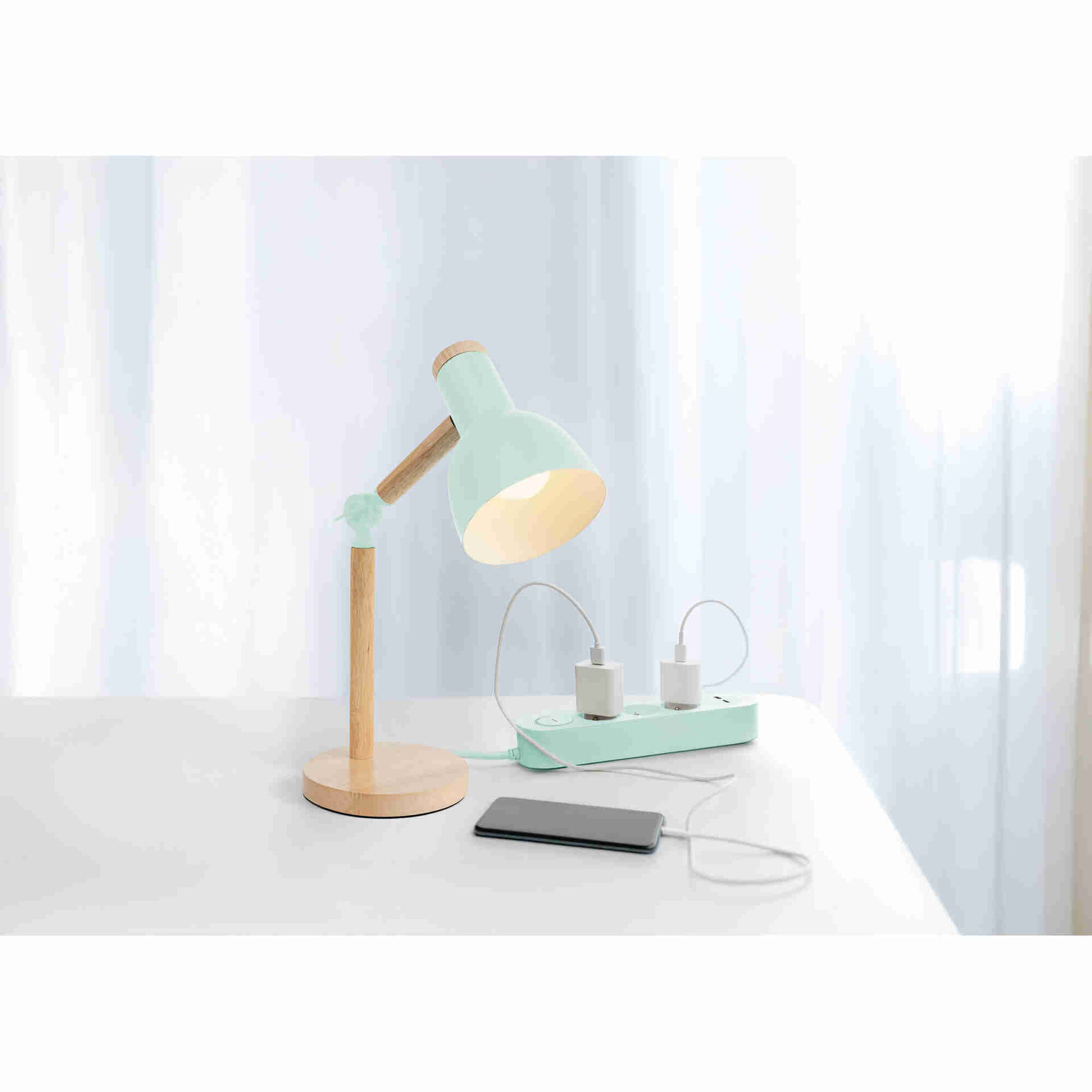 Candeeiro de Secretária Articulado Verde Água E27