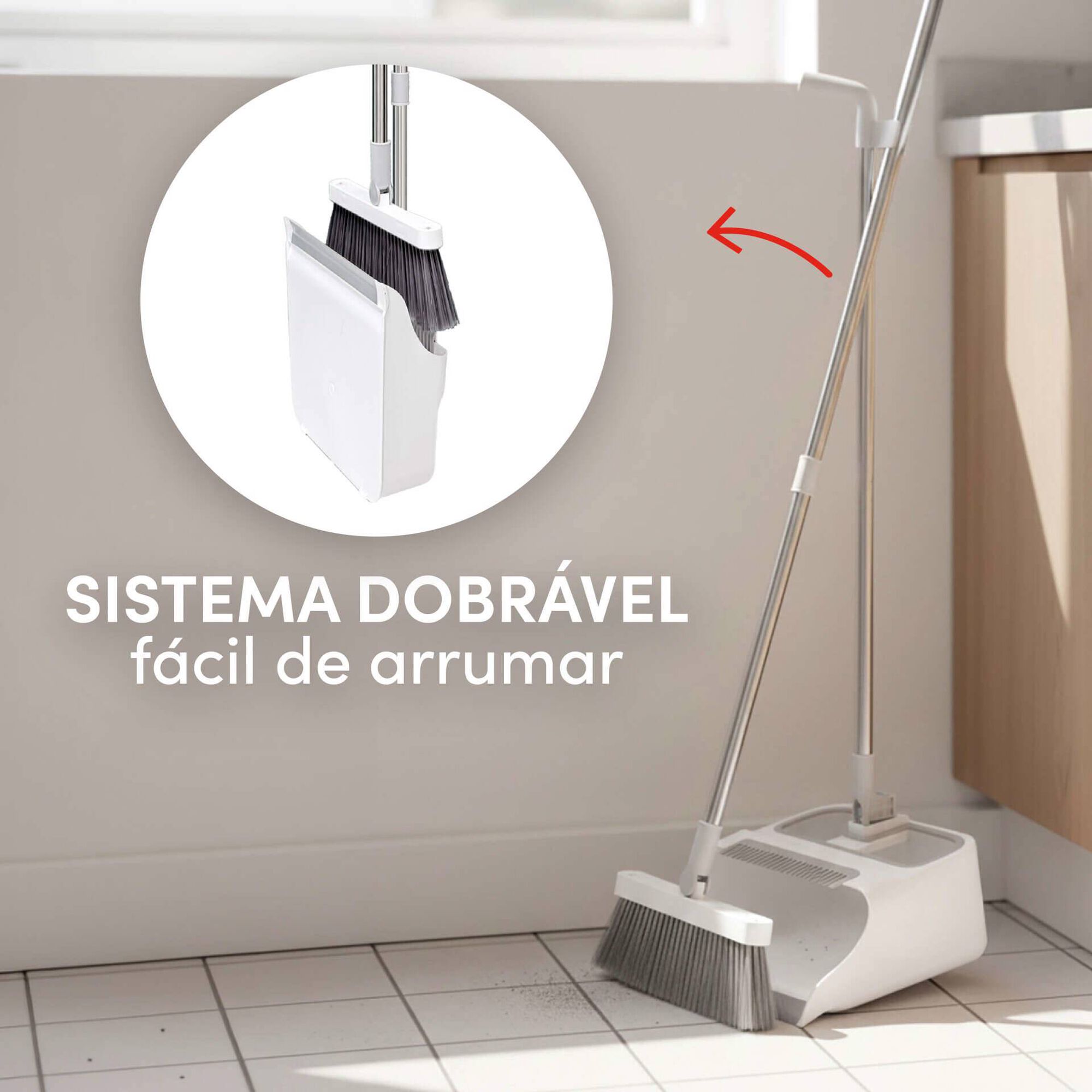 Conjunto Vassoura e P&aacute; com Cabo Dobr&aacute;vel Kasa