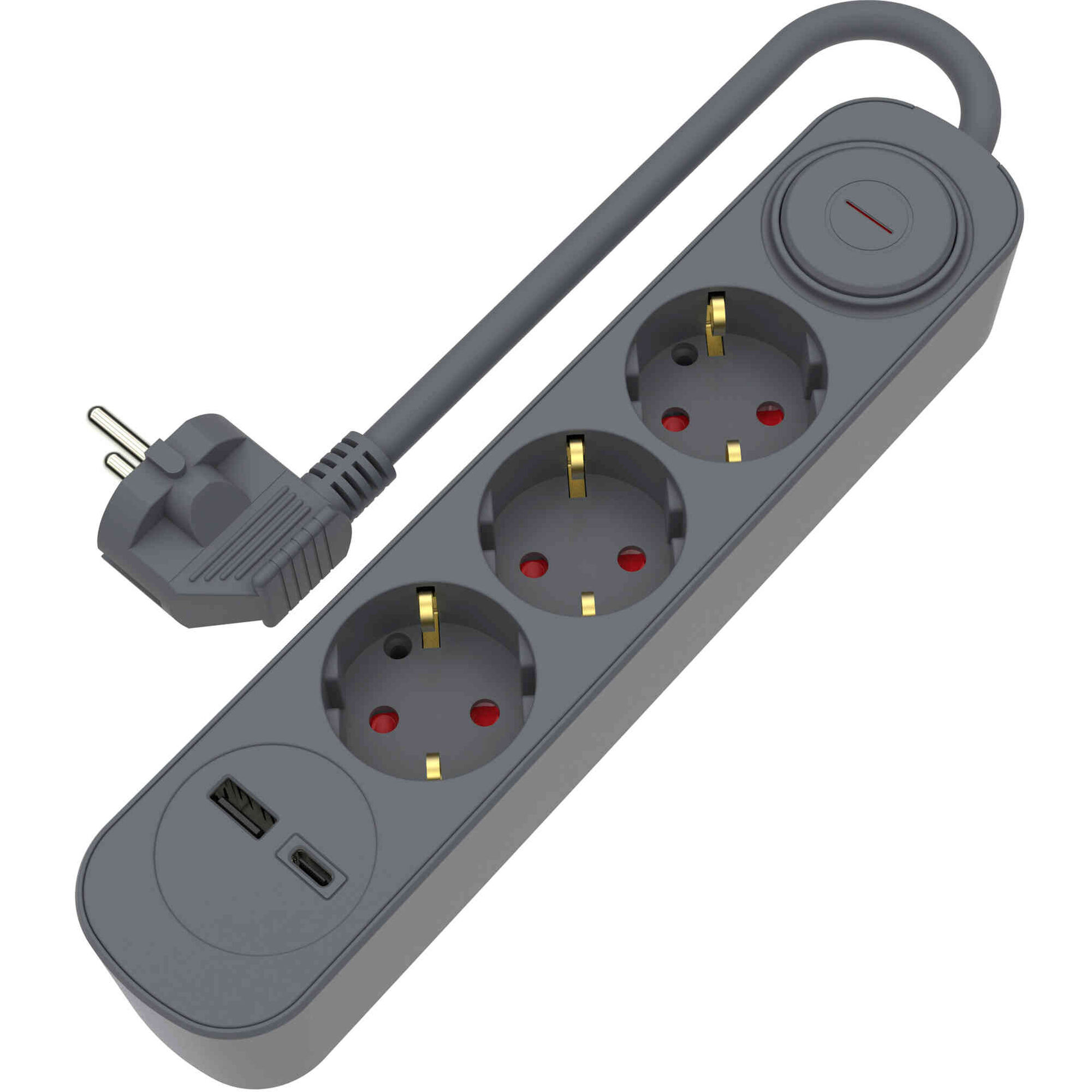 Bloco 3 Tomadas, 1 USB e 1 Type-C 1,5m Cinza Marshmallow