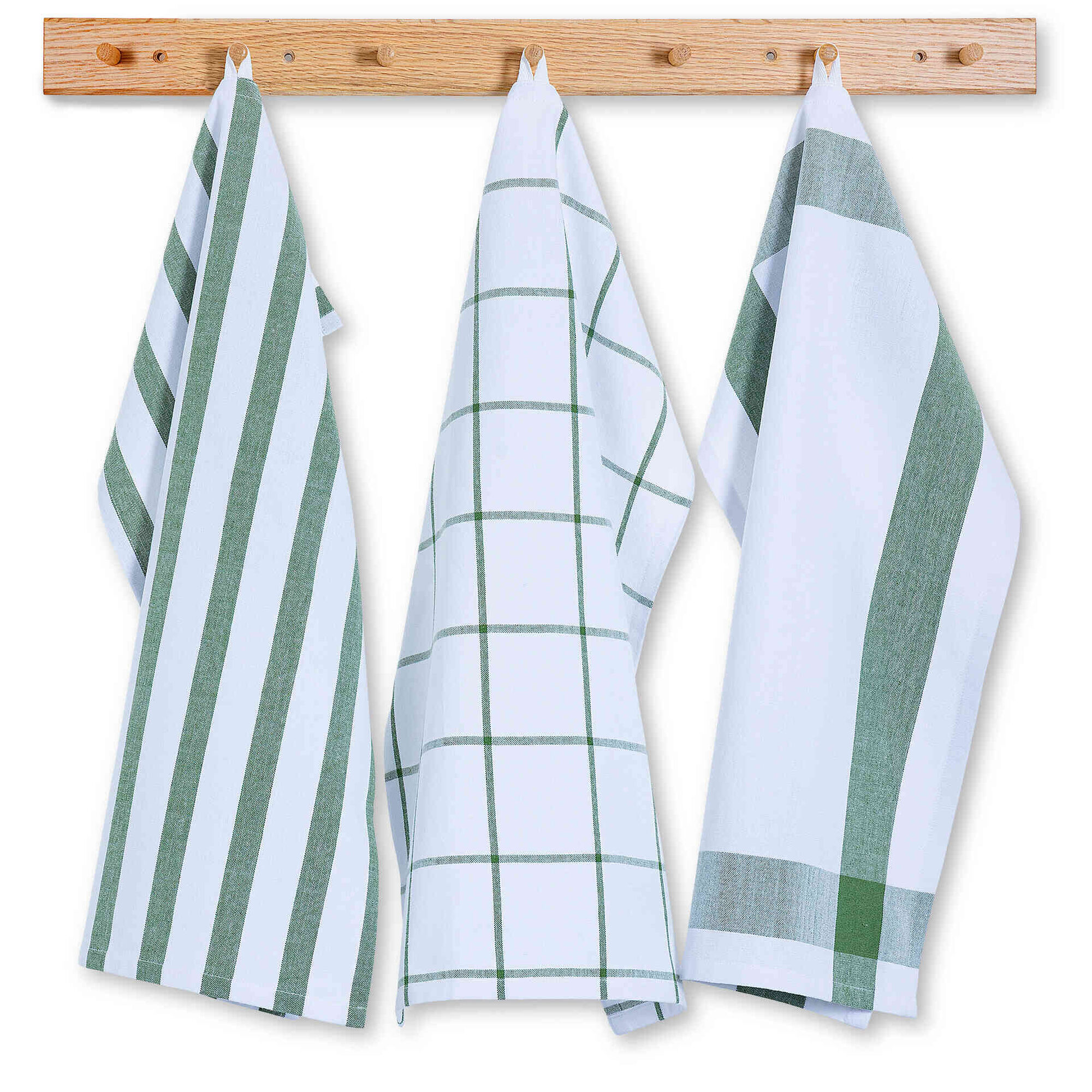 Conjunto 3 Panos Cozinha Algod&atilde;o Reciclado 40x60cm Verde Kasa