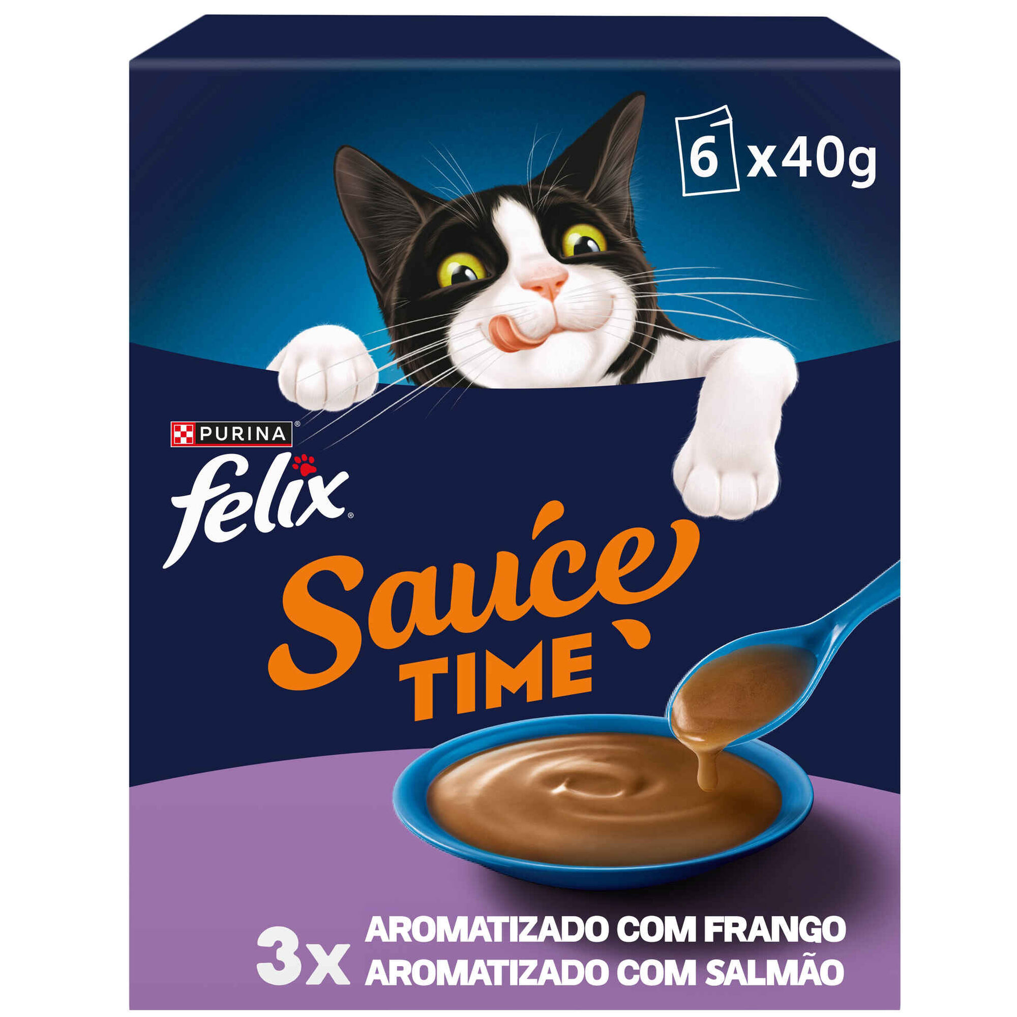 Snack L&iacute;quido para Gato Adulto Sauce Time Frango e Salm&atilde;o Saquetas Purina Felix