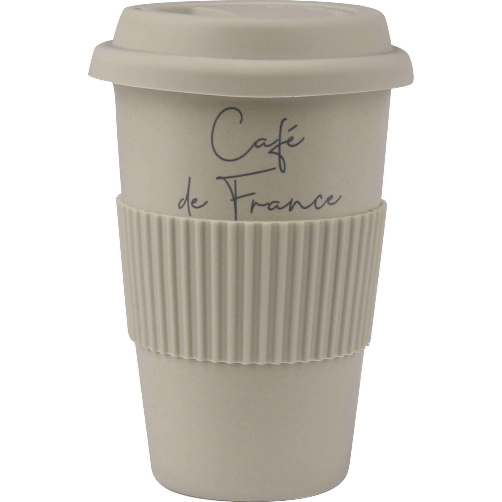 Copo com Tampa 370ml Silcione Café de France Bege
