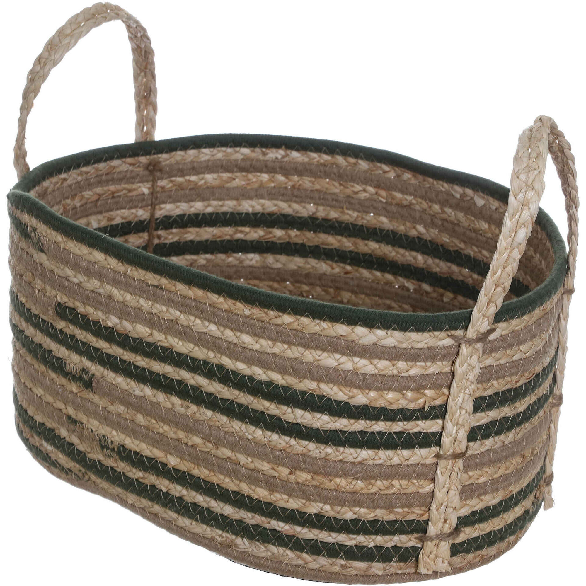 Cesto Oval com Riscas Verdes 40x28x17cm Kasa