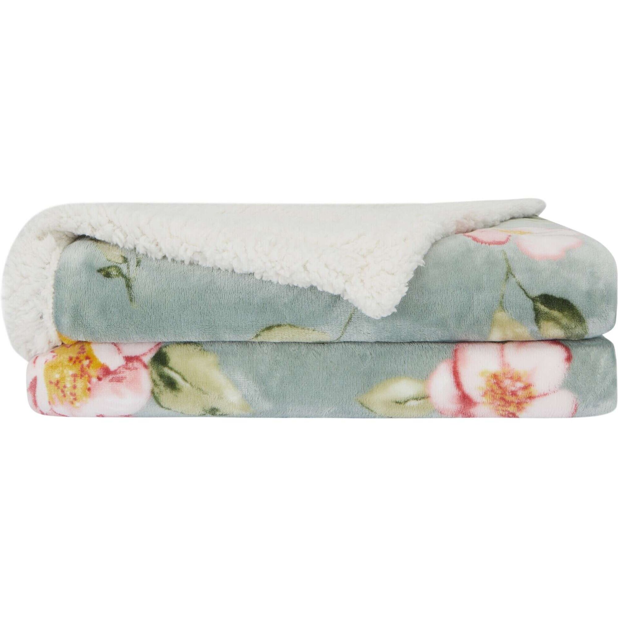 Manta Borreguito 130x160cm Flores Verde