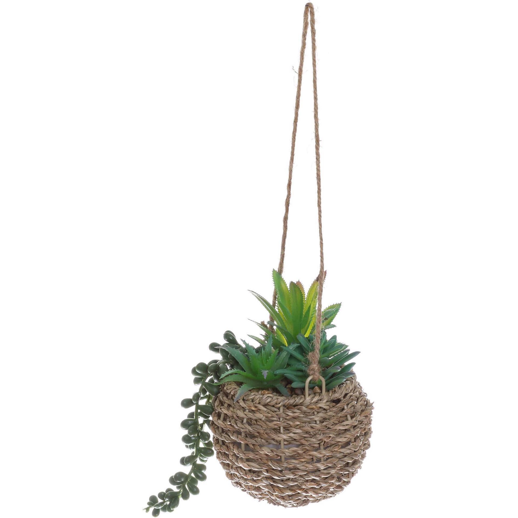 Planta Artificial com Vaso Rattan Suculenta a Cair Kasa