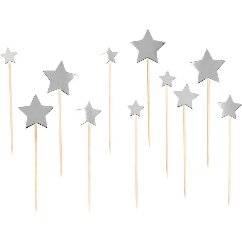 Topper Bolo Estrelas Prateado Kasa