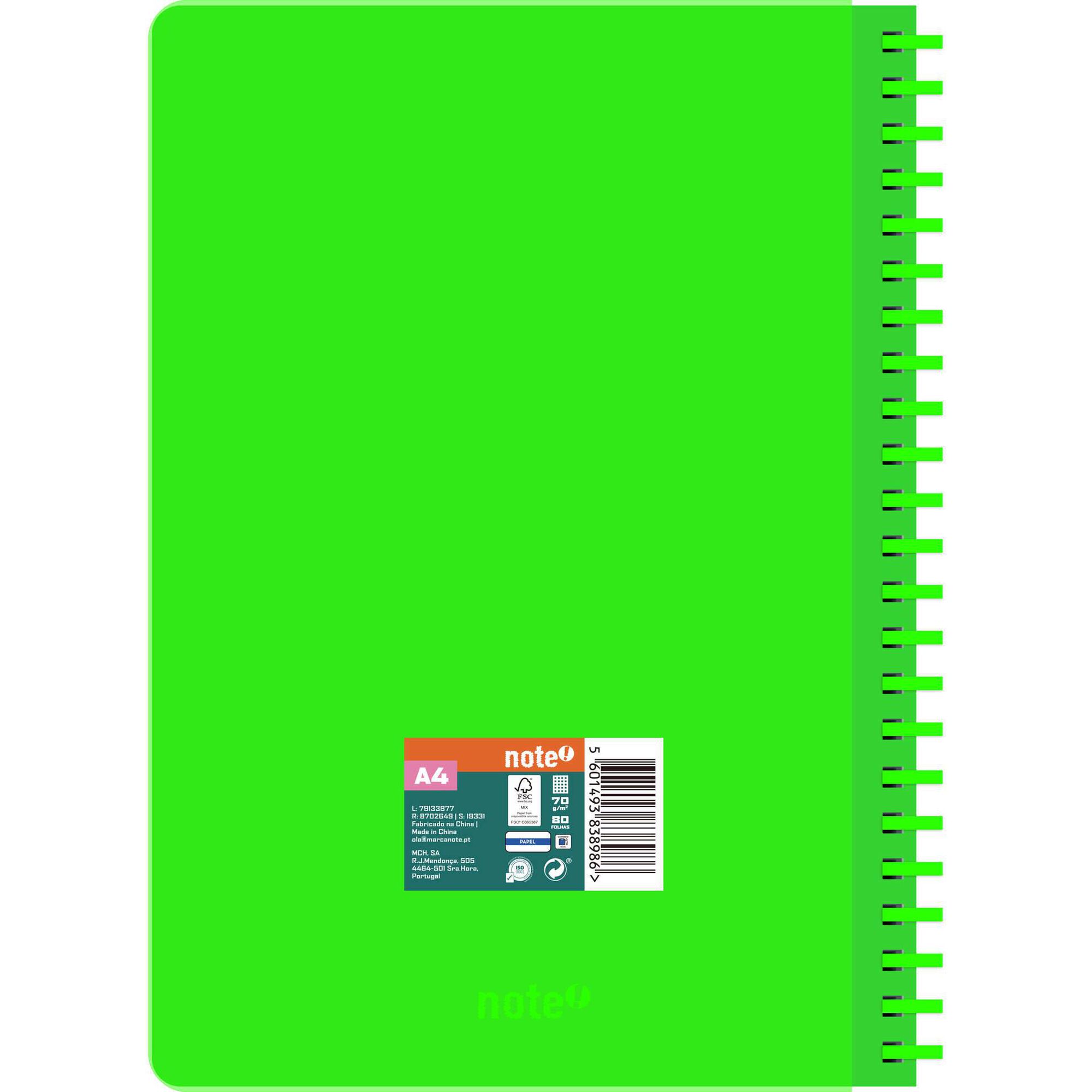 Caderno A4 Neon Quadriculado (v&aacute;rias cores) Note!