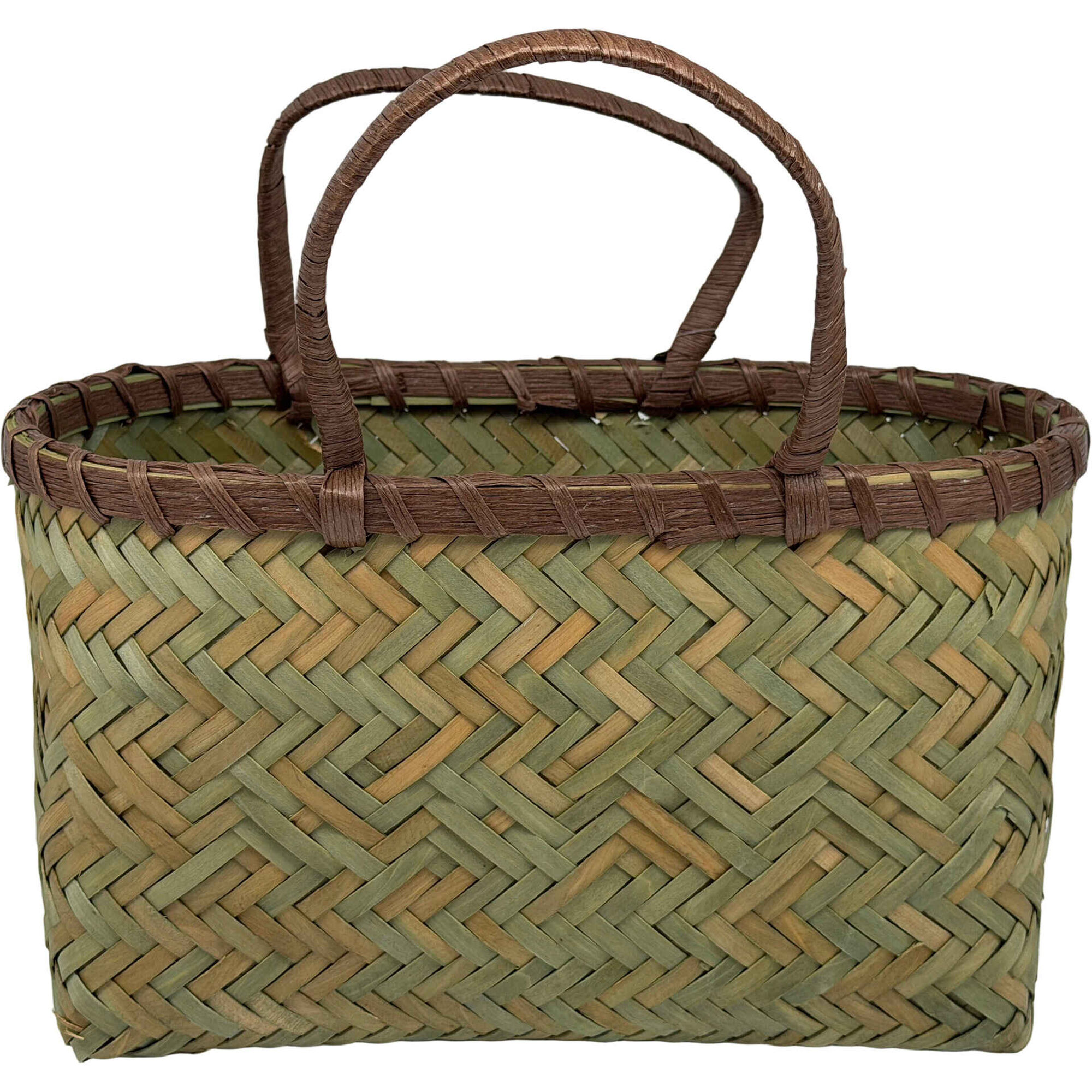 Cesto com Asas Entran&ccedil;ado 18x31x29cm Verde Kasa