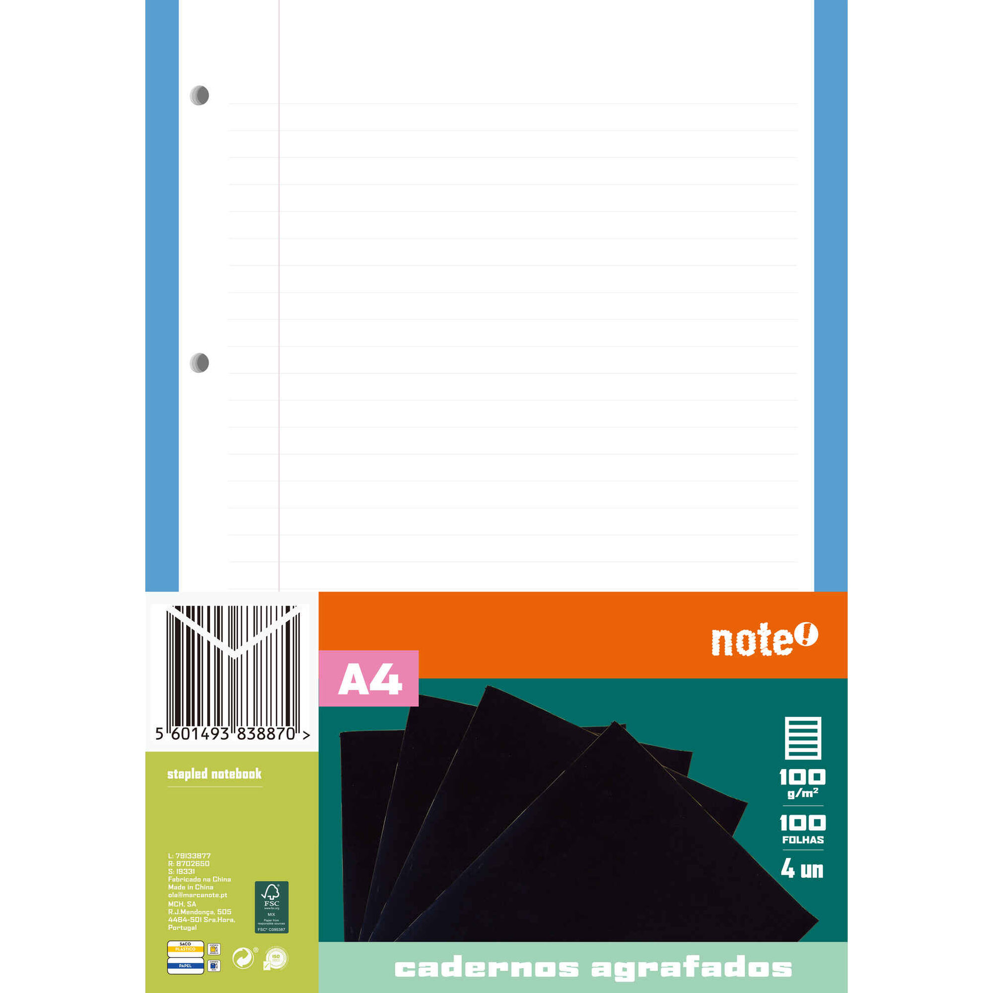 Recarga A4 100 Folhas 4 Furos 5 Cores Note!
