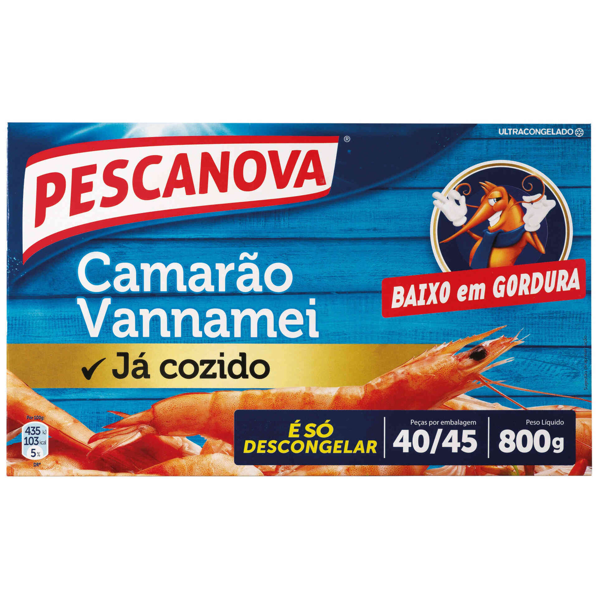 Camarão Vannamei Cozido 40/45 Ultracongelado