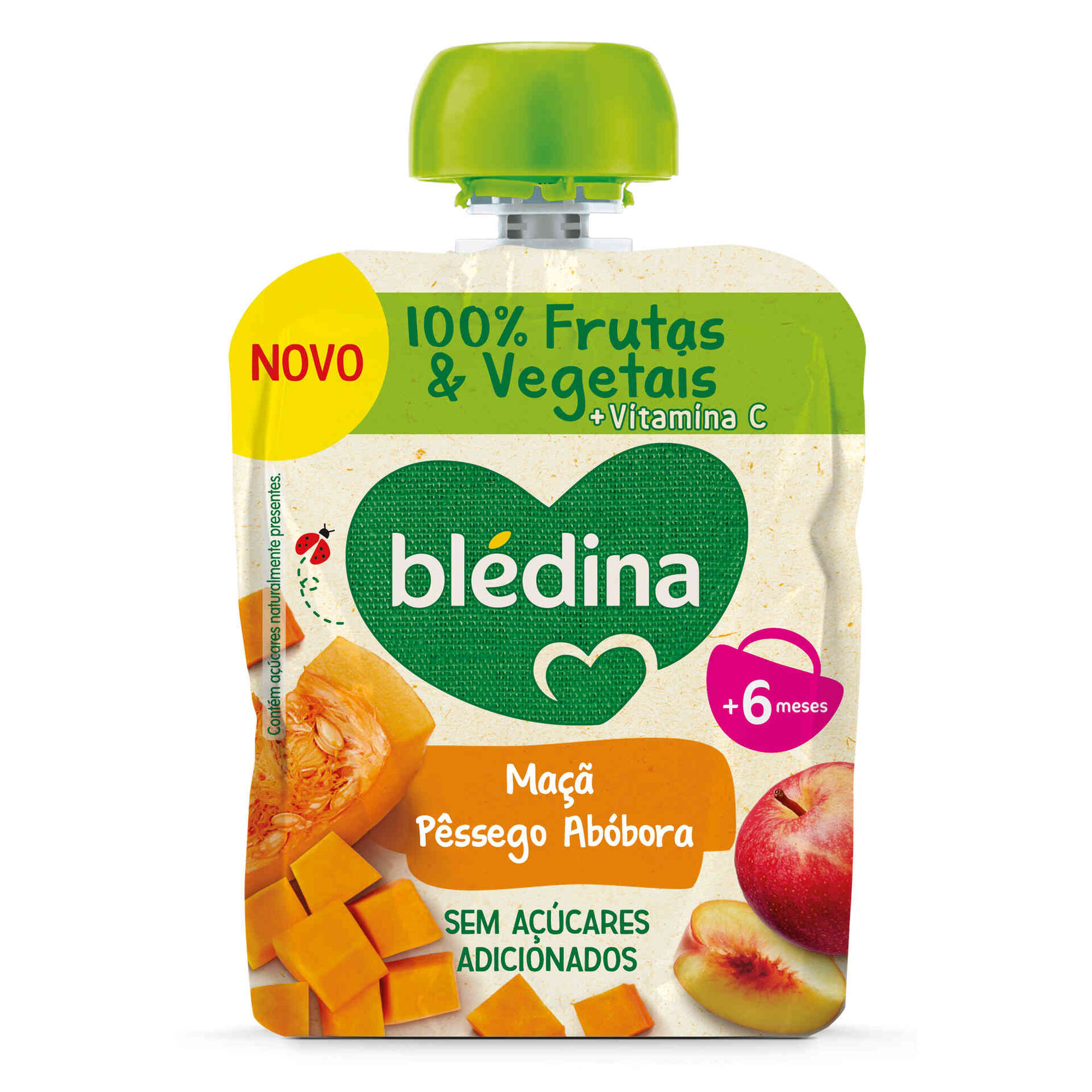 Saqueta de Fruta Maçã, Pêssego e Abóbora +6M